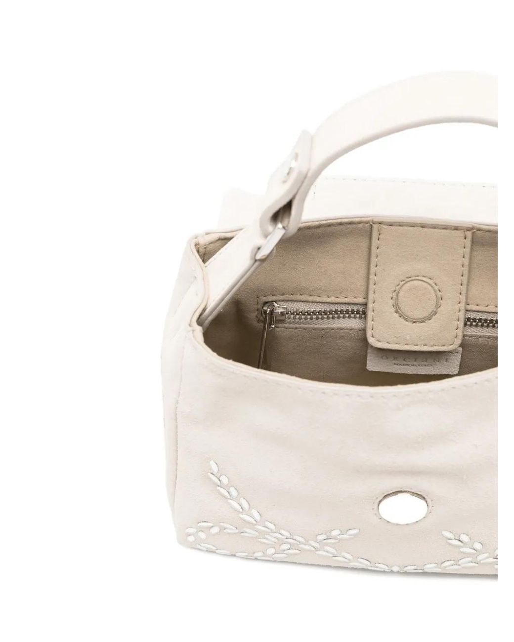 Orciani White Mirror-Embellished Suede Tote Bag