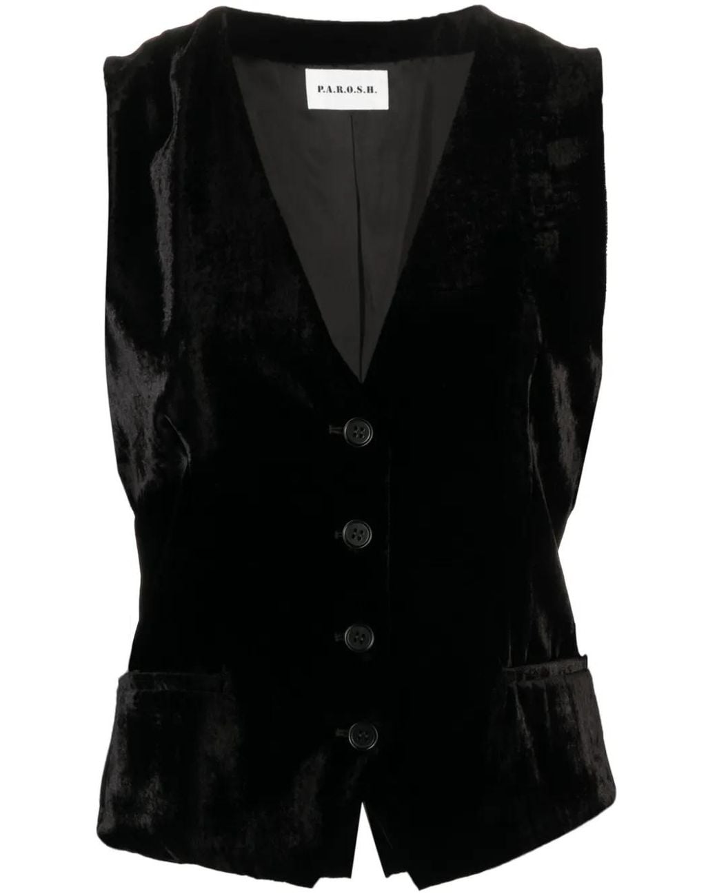 P.A.R.O.S.H. Black V-Neck Velvet Waistcoat