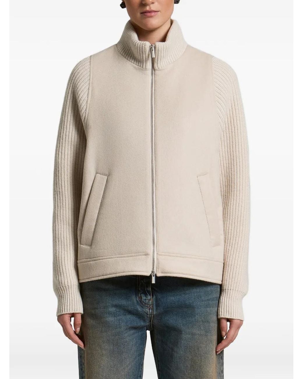Peserico Natural Ribbed-Knit Panelled Jacket