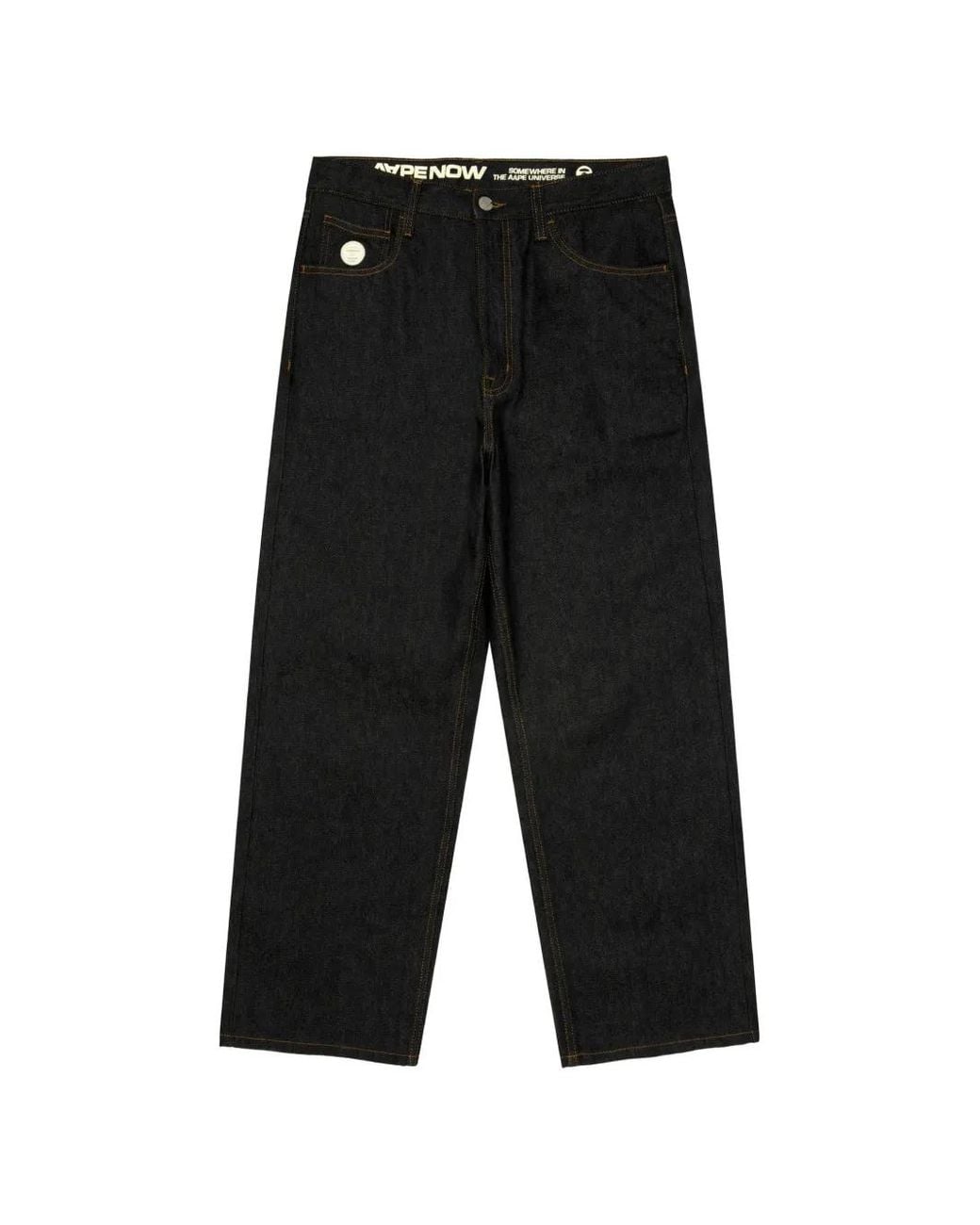 Aape By A Bathing Ape Black Logo-Patch Straight-Leg Jeans for men