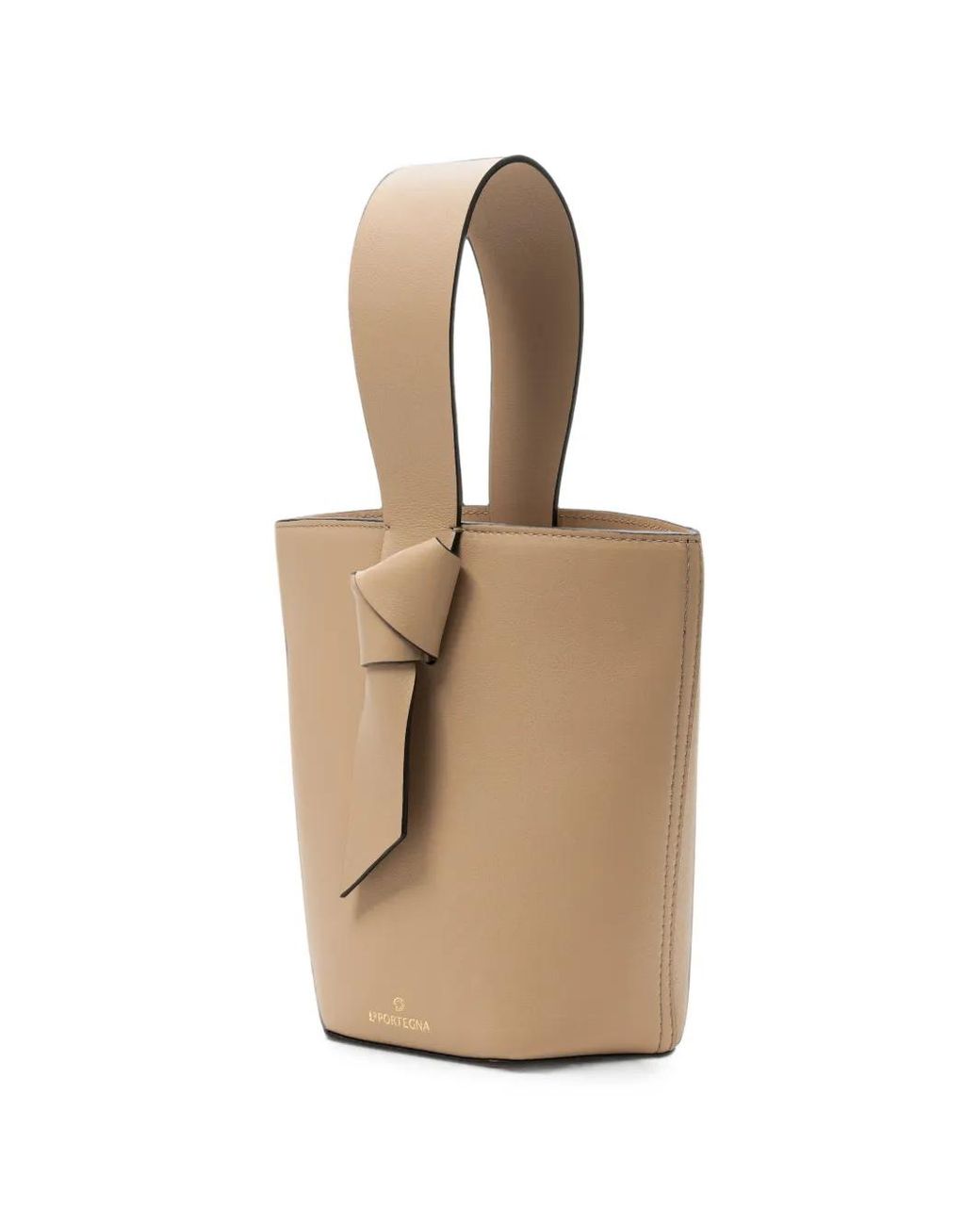 La Portegna White Julieta Knot-Detail Leather Bucket Mini Bag