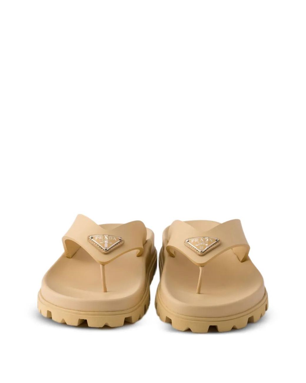 Prada Natural Sandalen Mit Logo-Schild