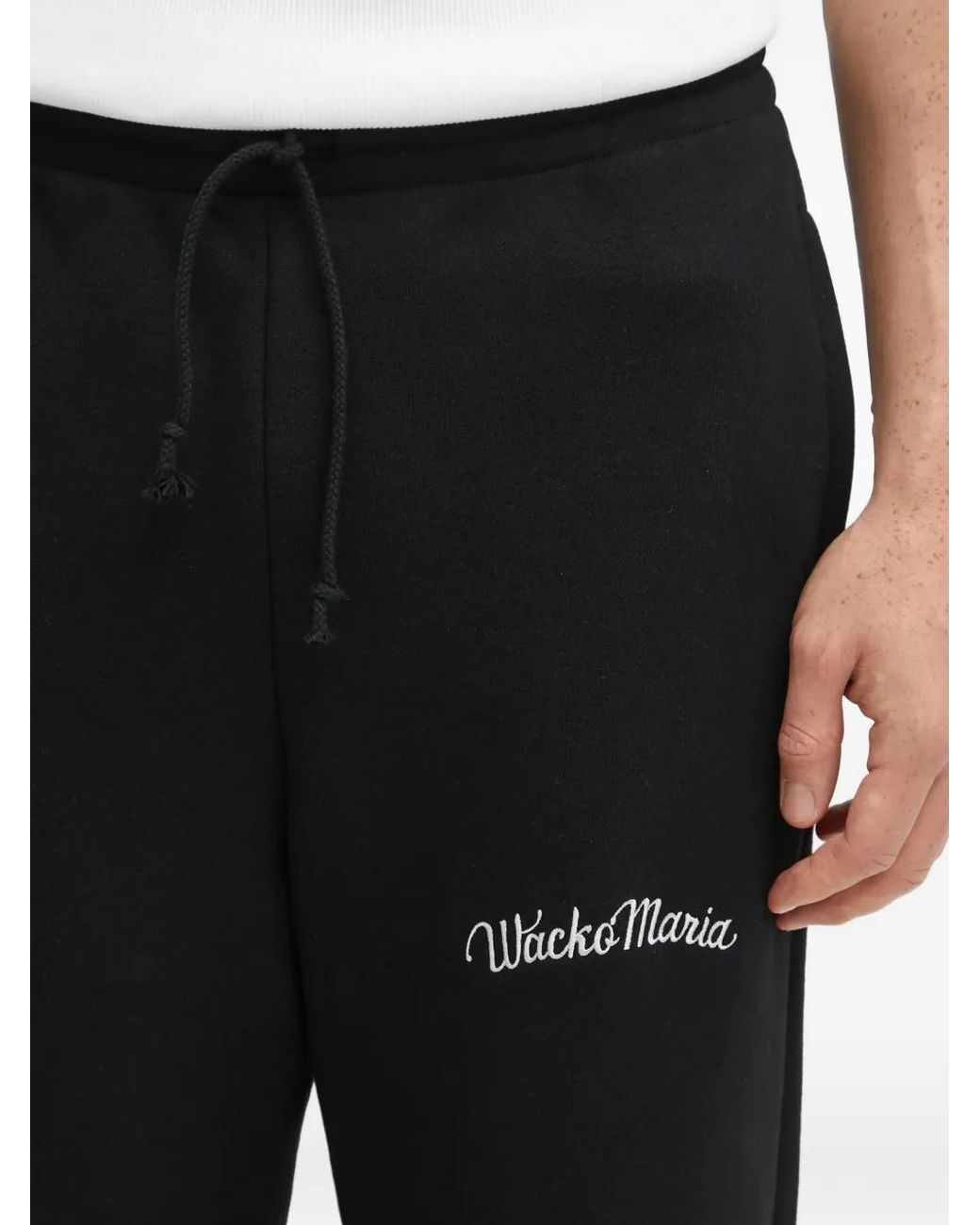Wacko Maria Black Drawstring Logo-Detail Track Pants for men