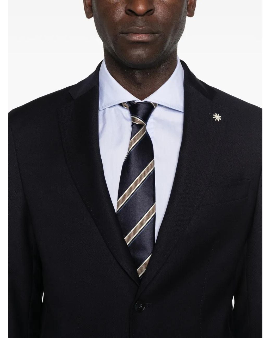 Manuel Ritz Blue Notched-Lapels Single-Breasted Blazer for men