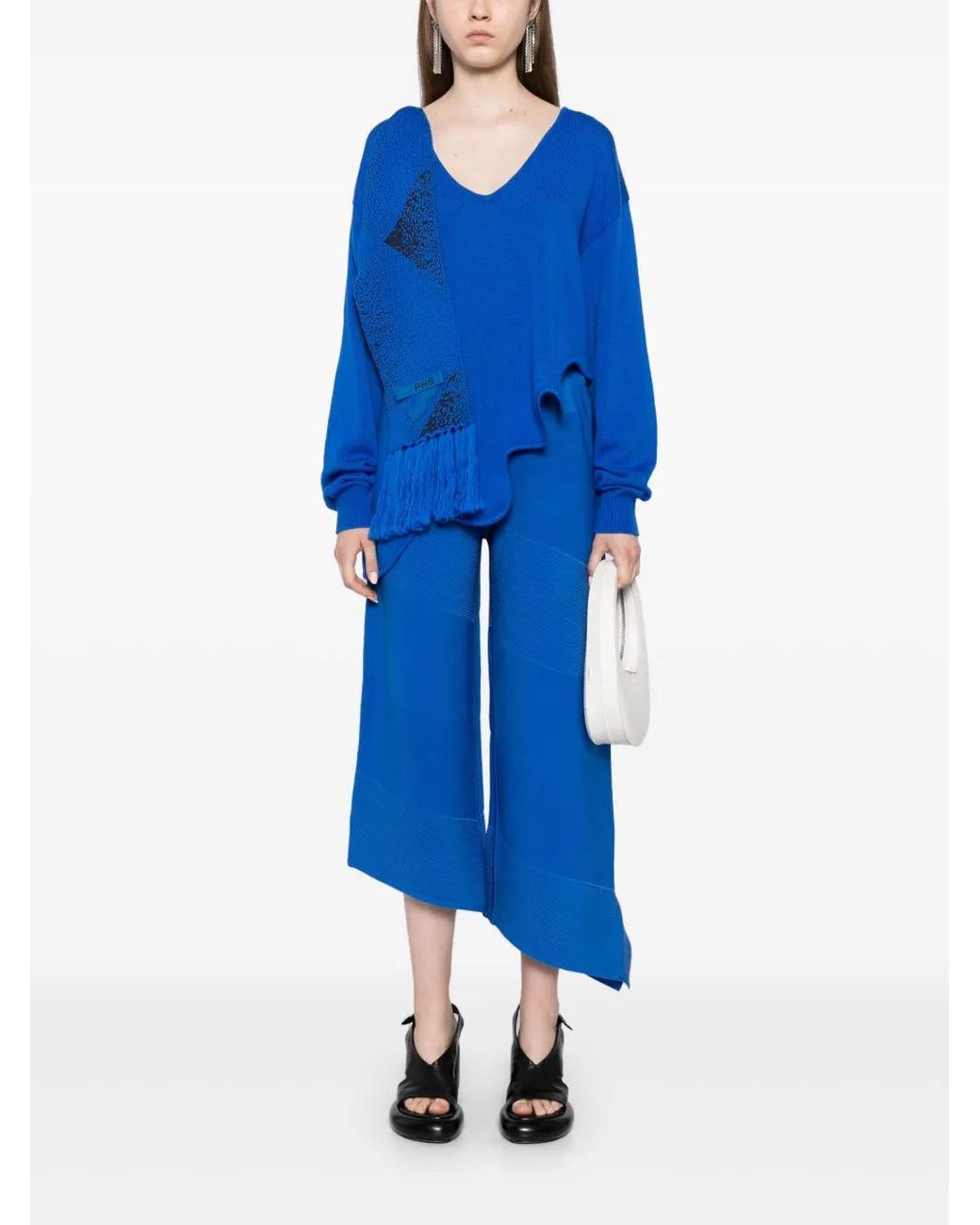 Ph5 Blue Diagonal-Ribbed Cropped Pants