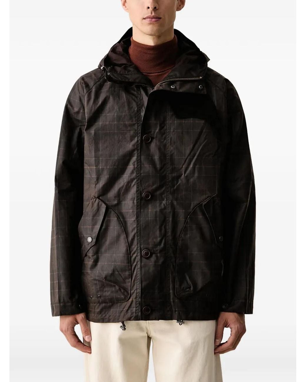 Barbour Black Check-Pattern Hooded Jacket for men