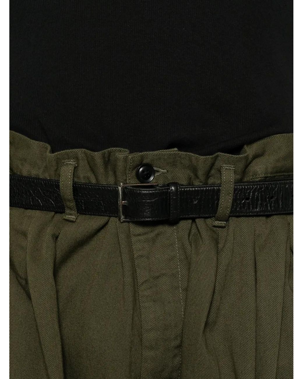 Yohji Yamamoto Green Pleated Paperbag Cargo Pants for men