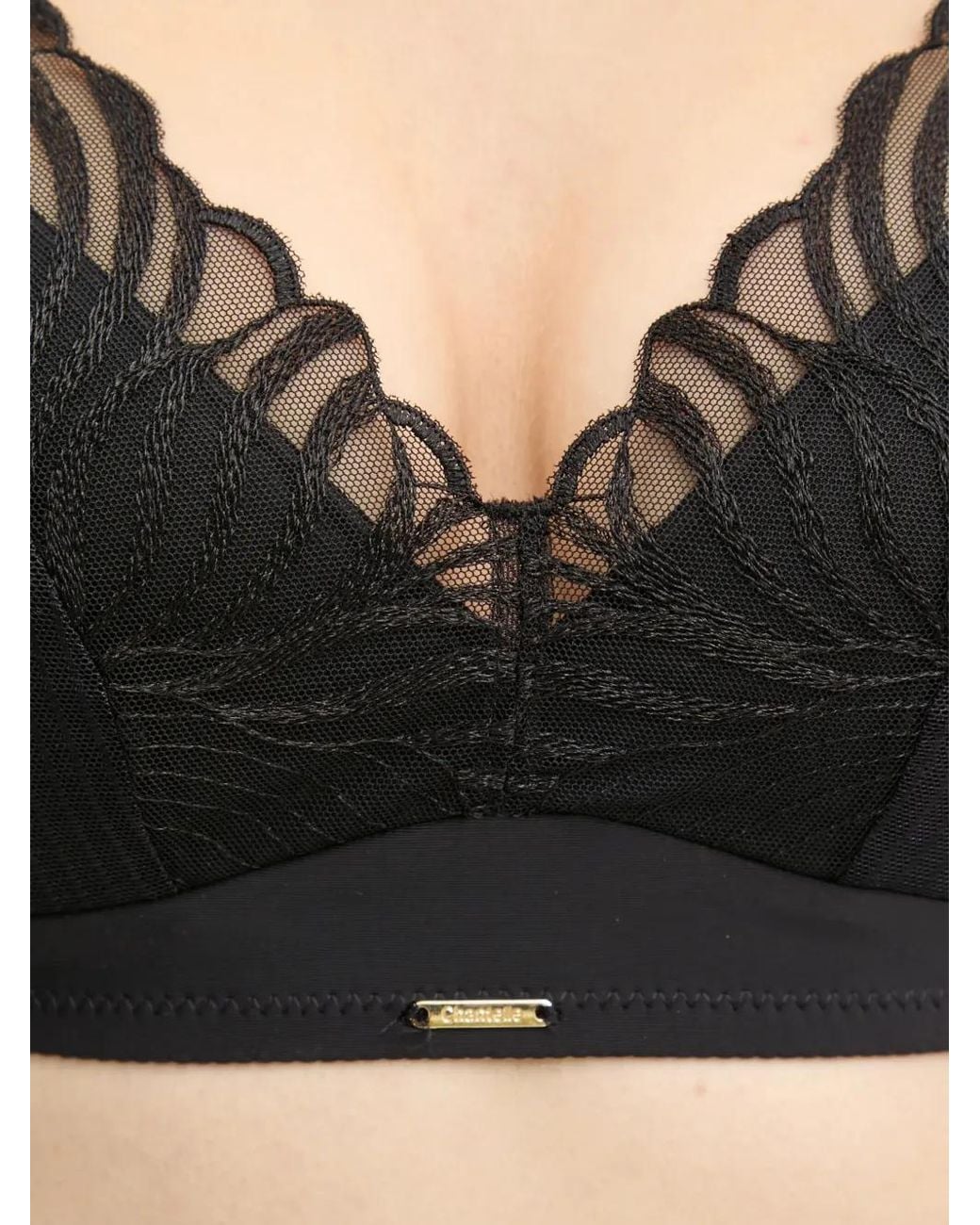 Chantelle Black Legend Lace-Trim Ribbed Bra