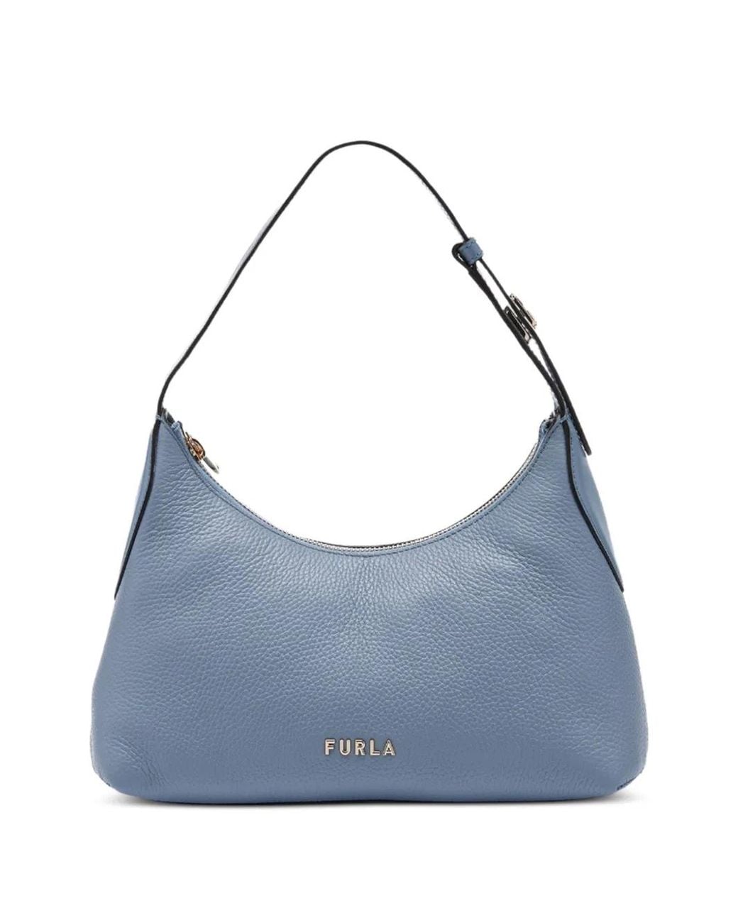 Furla Blue Danae Grained-Leather Shoulder Bag
