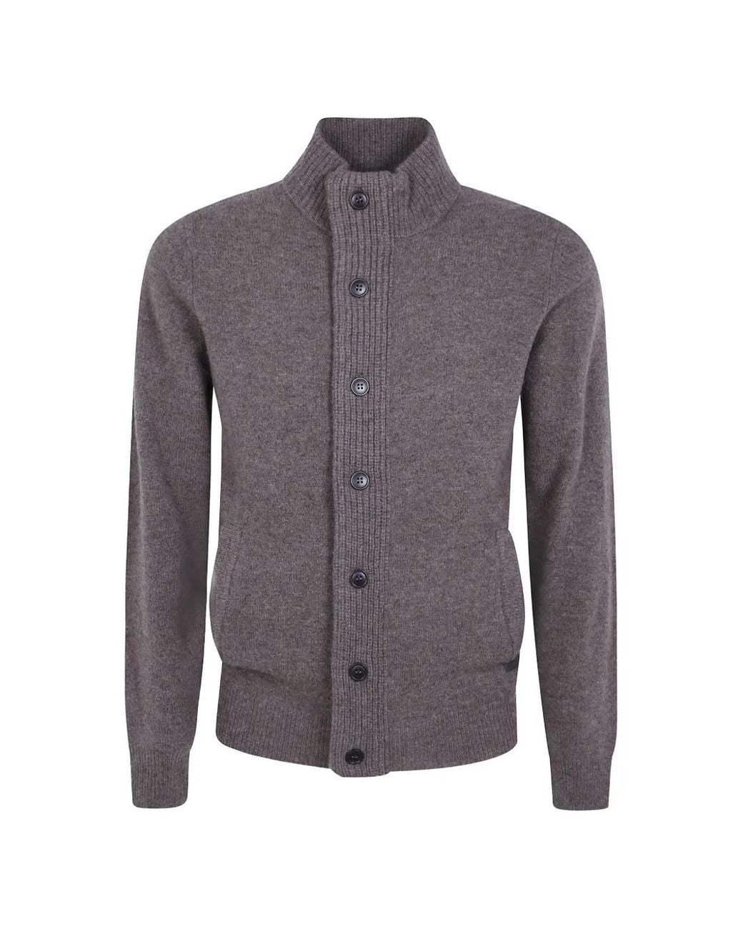 Barbour Gray Button-Up Elbow-Patch Sweater for men