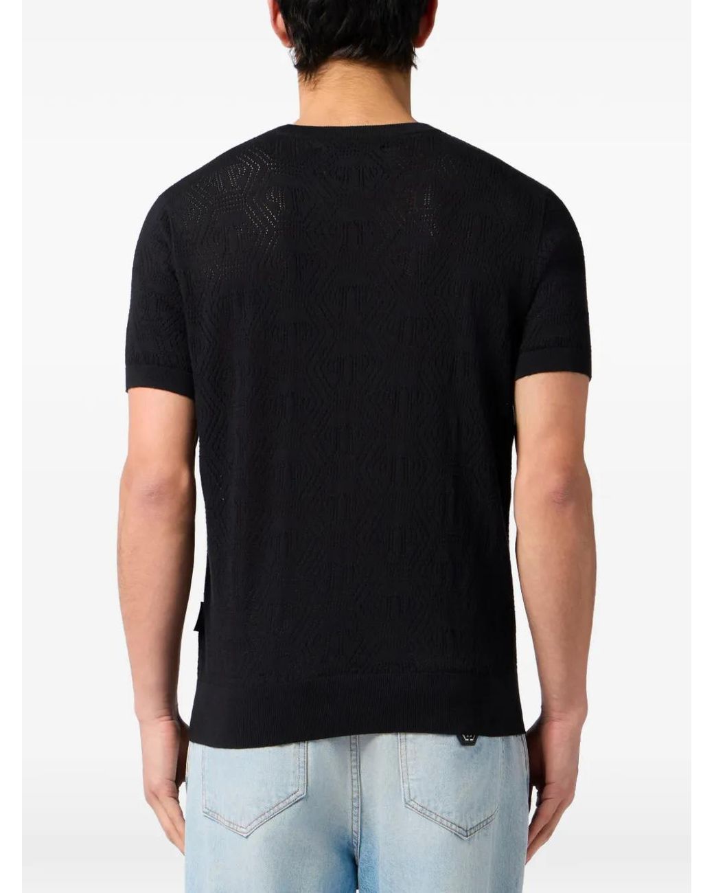 Philipp Plein Black Monogram-Pattern T-Shirt for men
