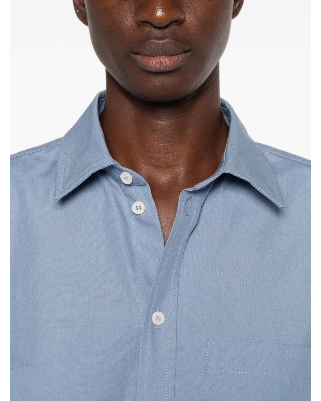 Victoria Beckham Blue Chest-Pocket Button-Up Shirt