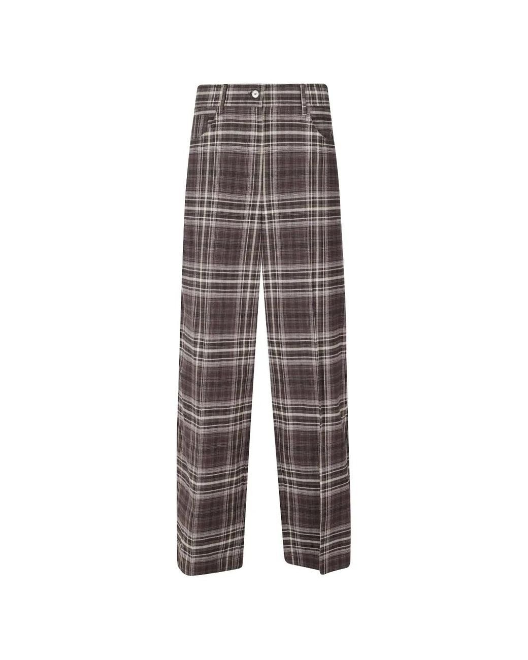 Alysi Brown Tartan-Print Cotton Trousers