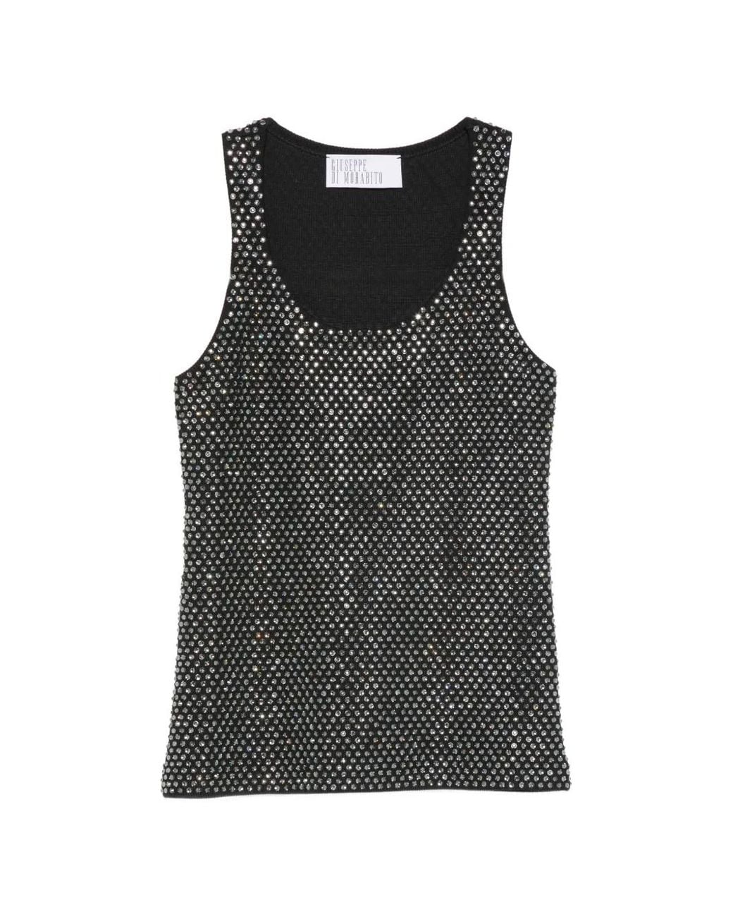 GIUSEPPE DI MORABITO Black Crystal-Embellished Ribbed-Knit Top
