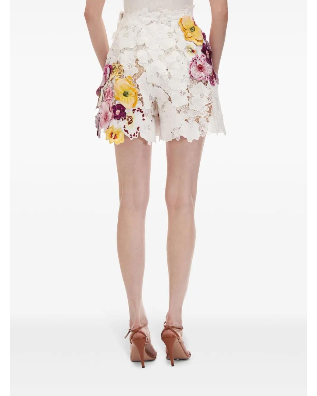 Oscar de la Renta White Orchid Embroidered Guipure Shorts