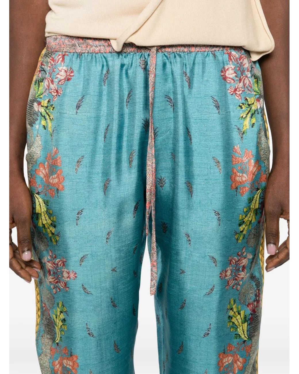 Pierre Louis Mascia Blue Floral-Print Cropped Trousers