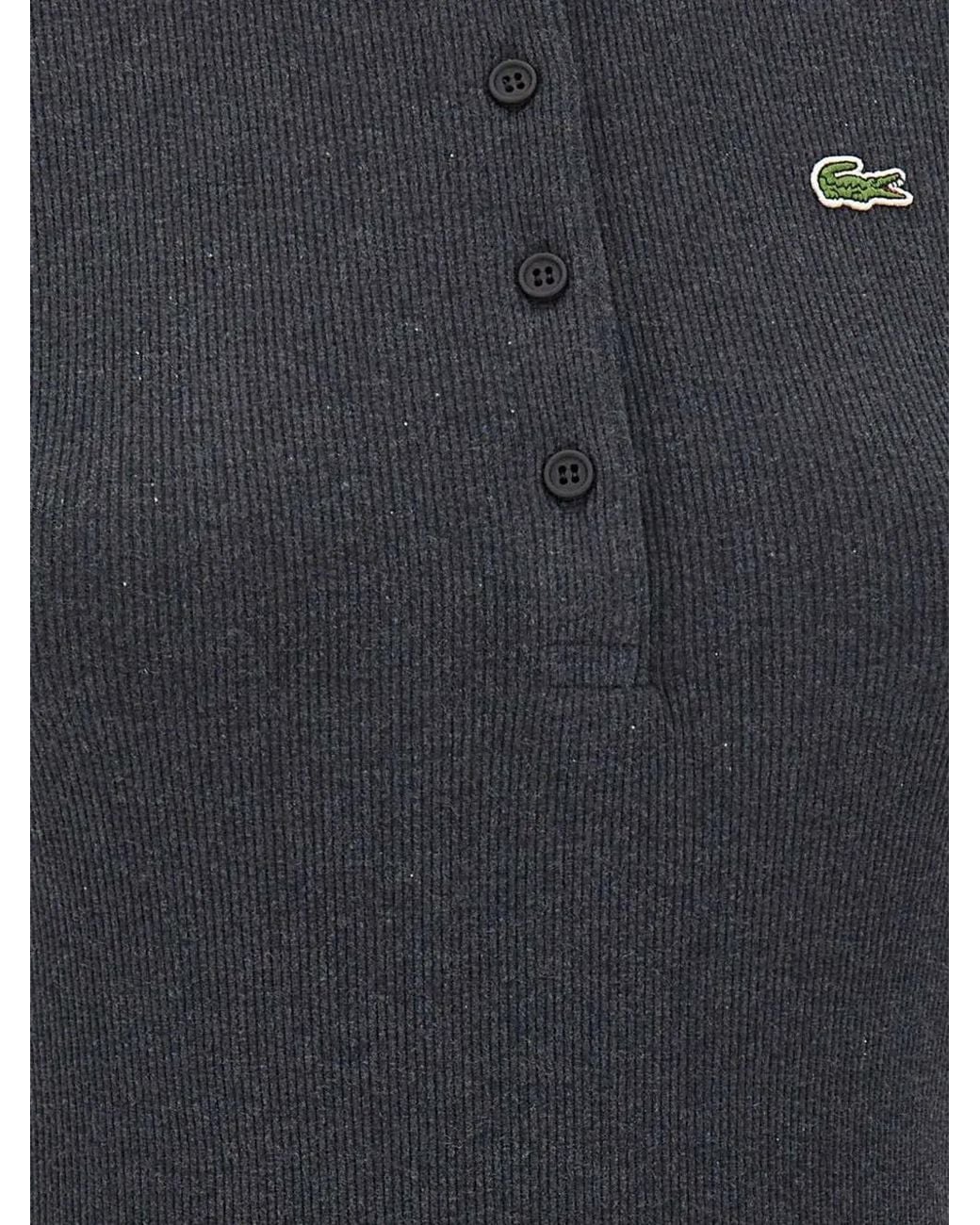 Lacoste Blue Ribbed-Knit Polo Shirt