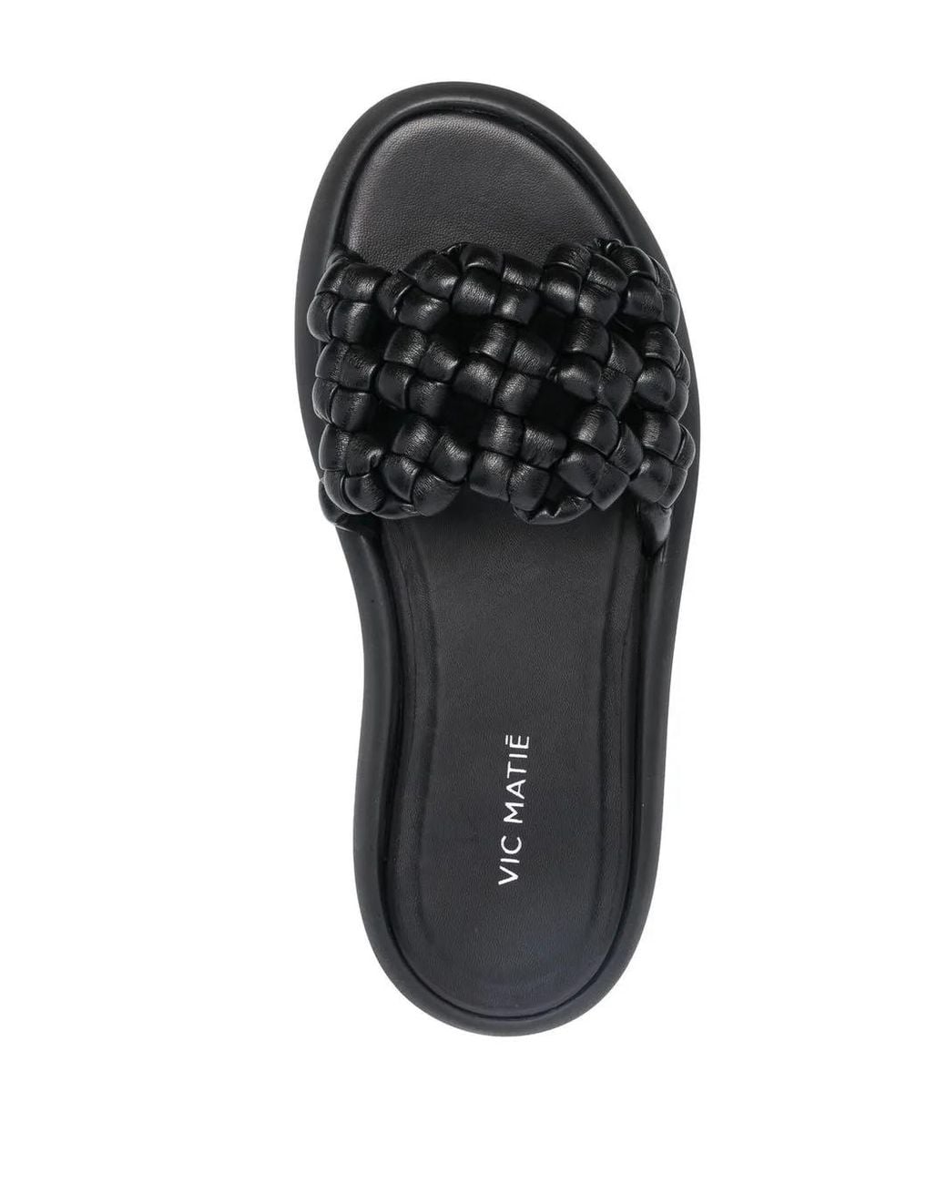 Vic Matié Black Woven Leather Platform Slides