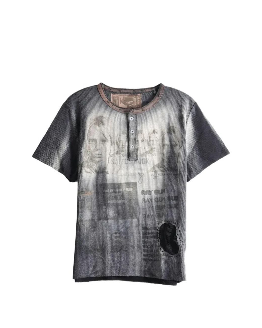 SAITOS Gray Mesh-Patch Henley T-Shirt
