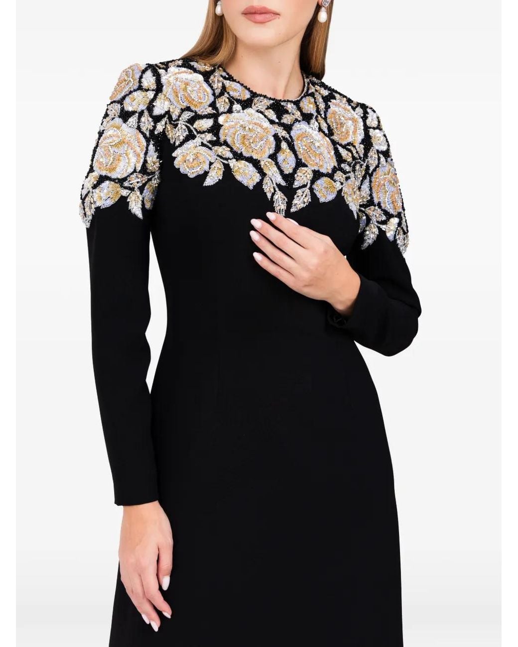 Dina Melwani Black Embellished Maxi Gown