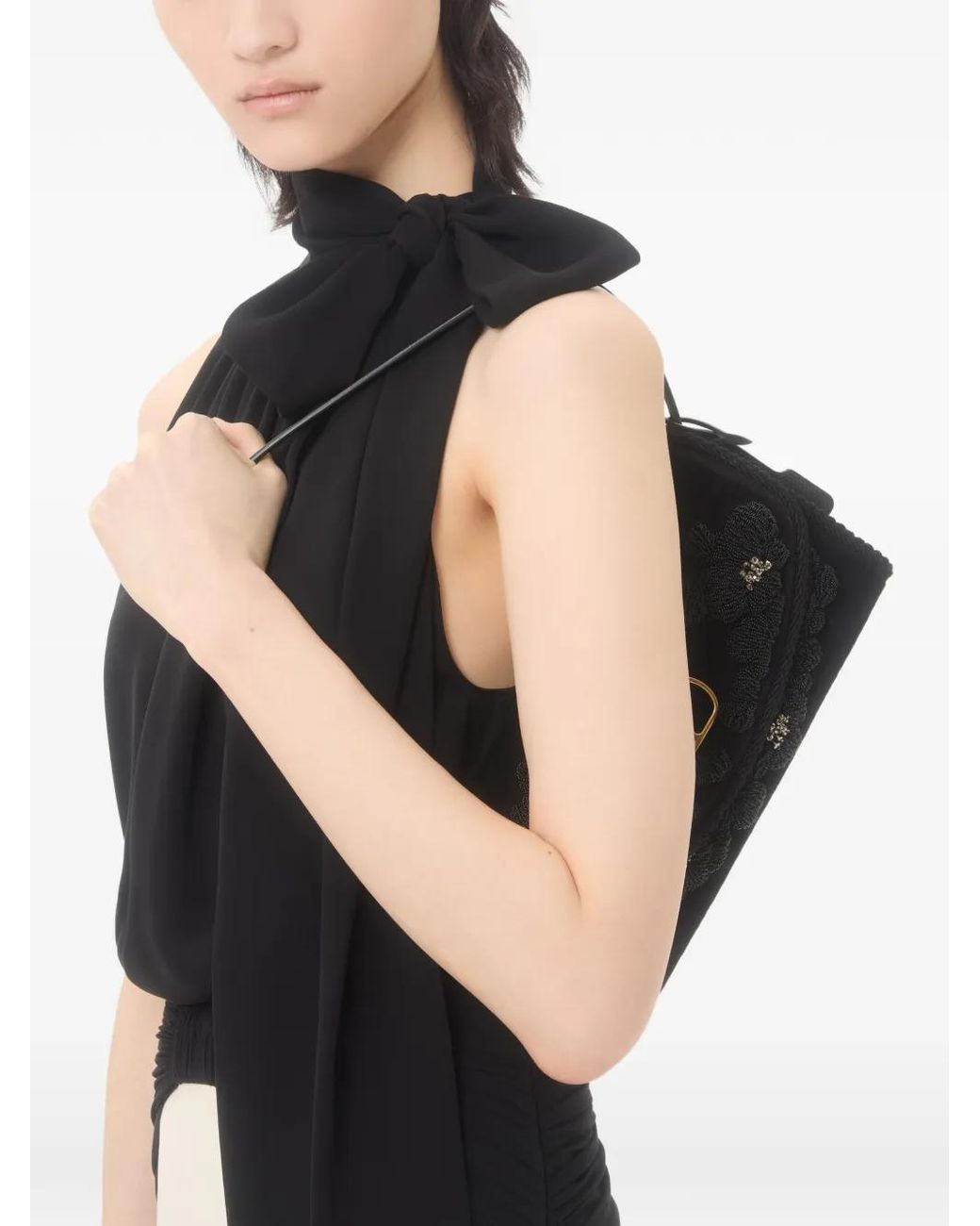 Valentino Garavani Black Bow-Detail Silk-Crepe Blouse