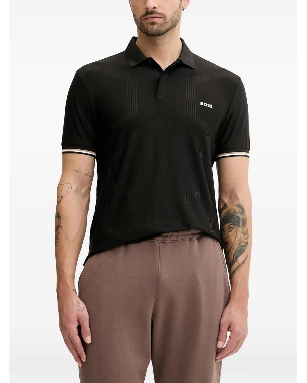Boss Black Stripe-Detail Polo Shirt for men