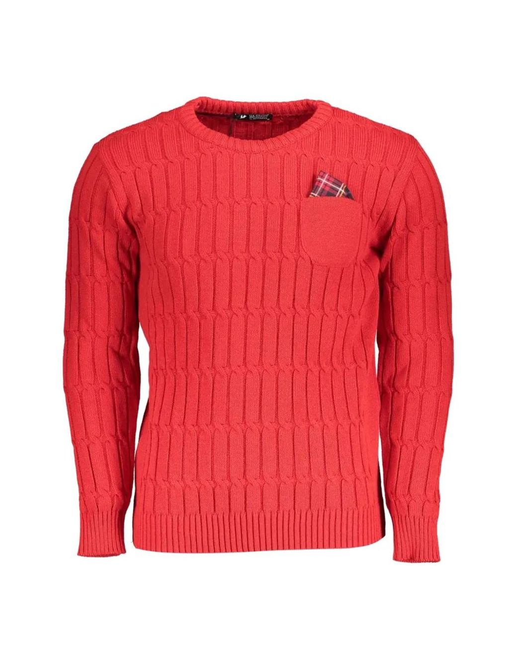 U.S. Grand Red Cable-Knit Pocket-Detail Sweater for men