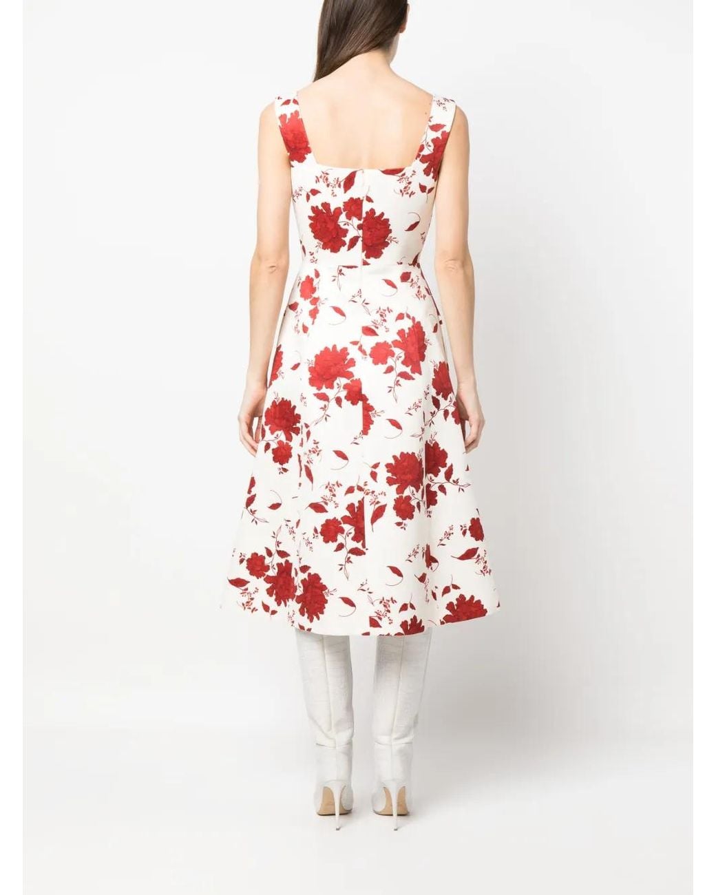 Emilia Wickstead Red Petrova Floral-Print Midi Dress