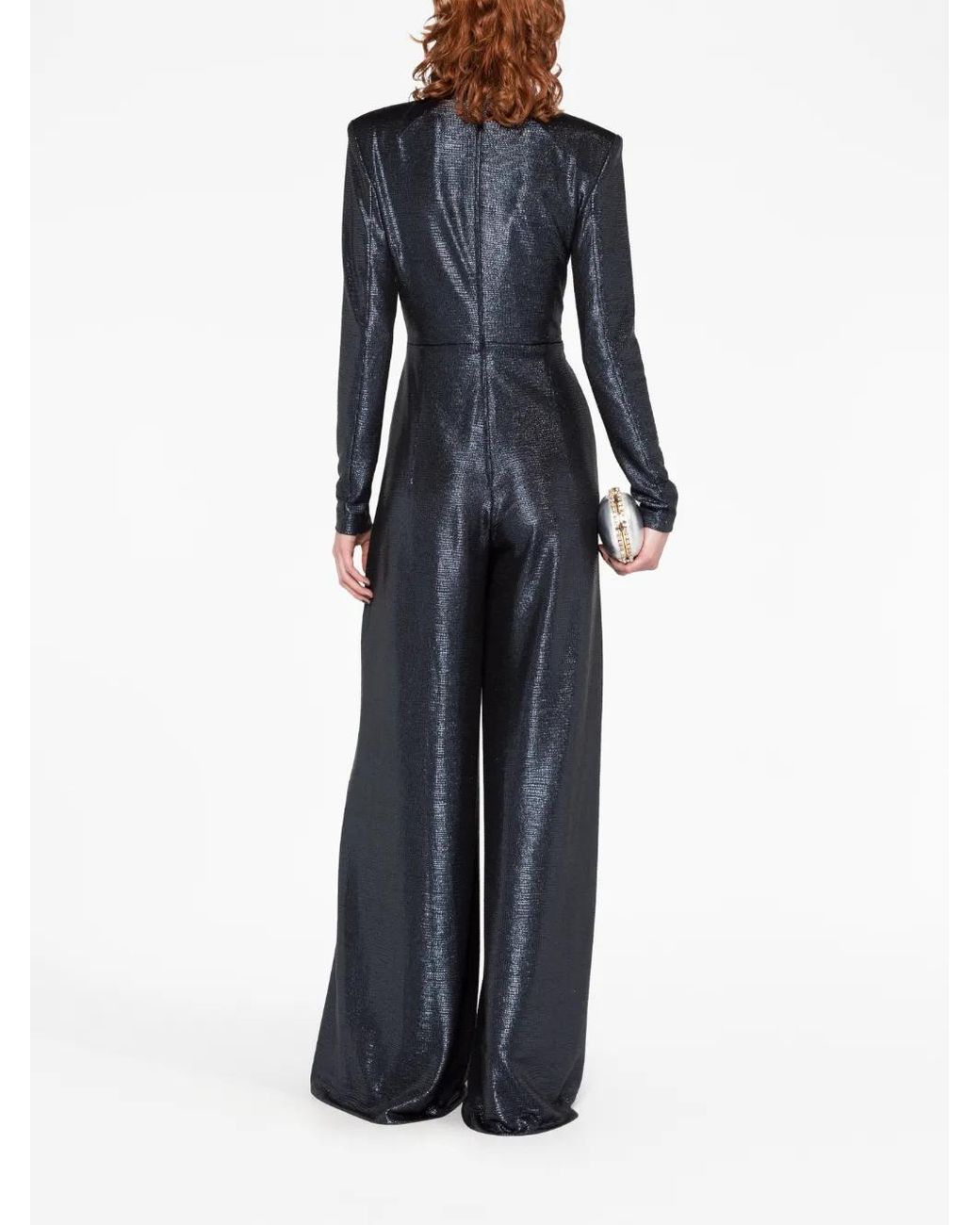 Talbot Runhof Black Lamé Wide-Leg Jumpsuit