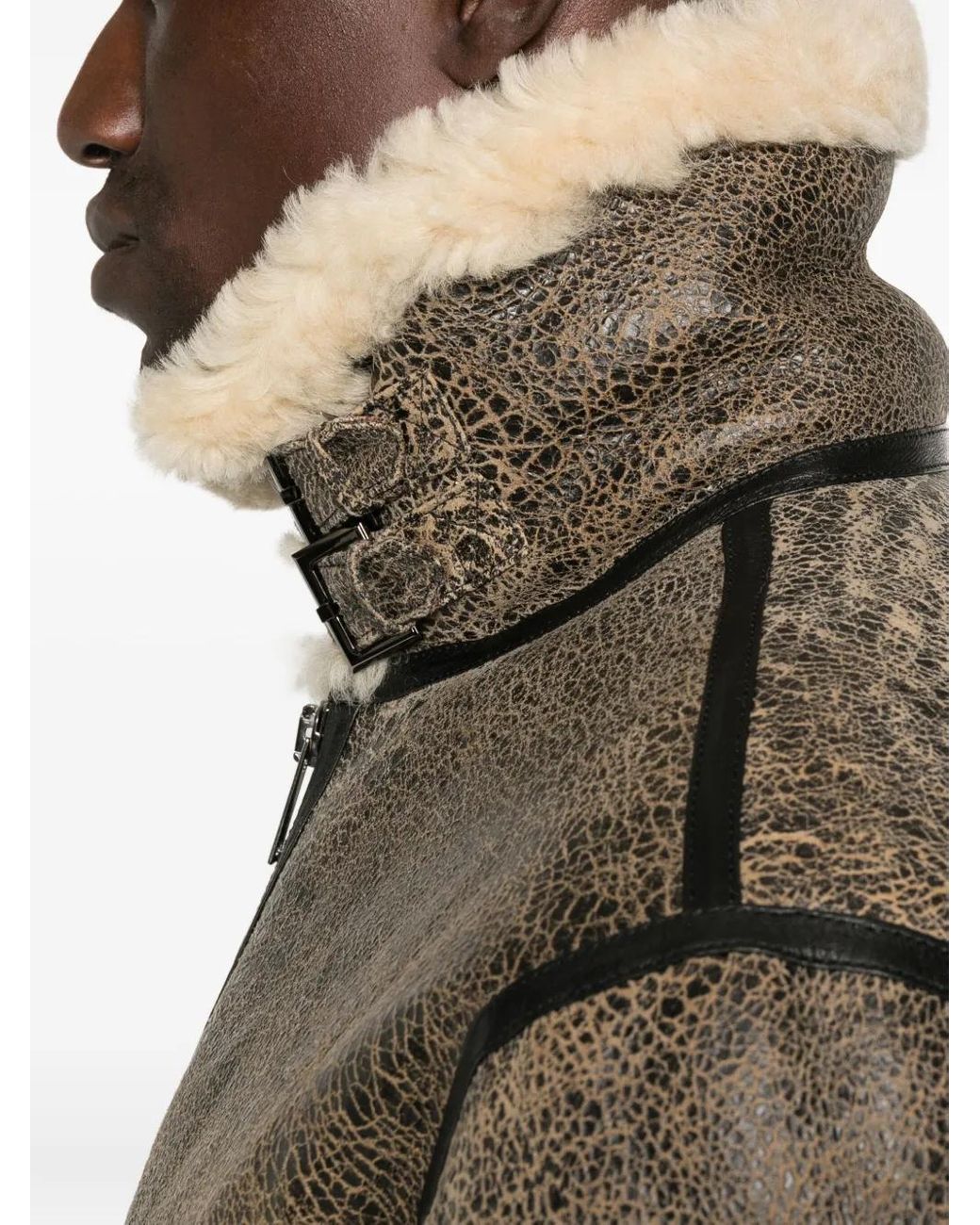 P.A.R.O.S.H. Brown Giubbotto Shearling Zip-Front Leather Jacket