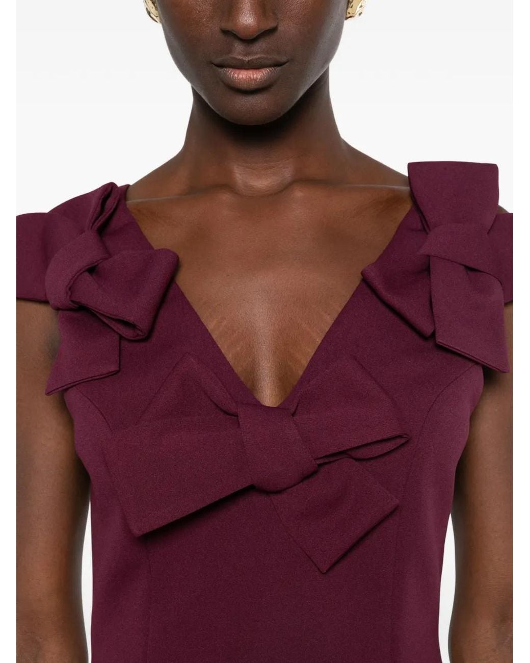 Aniye By Purple Bow-Embellished V-Neck Mini Dress