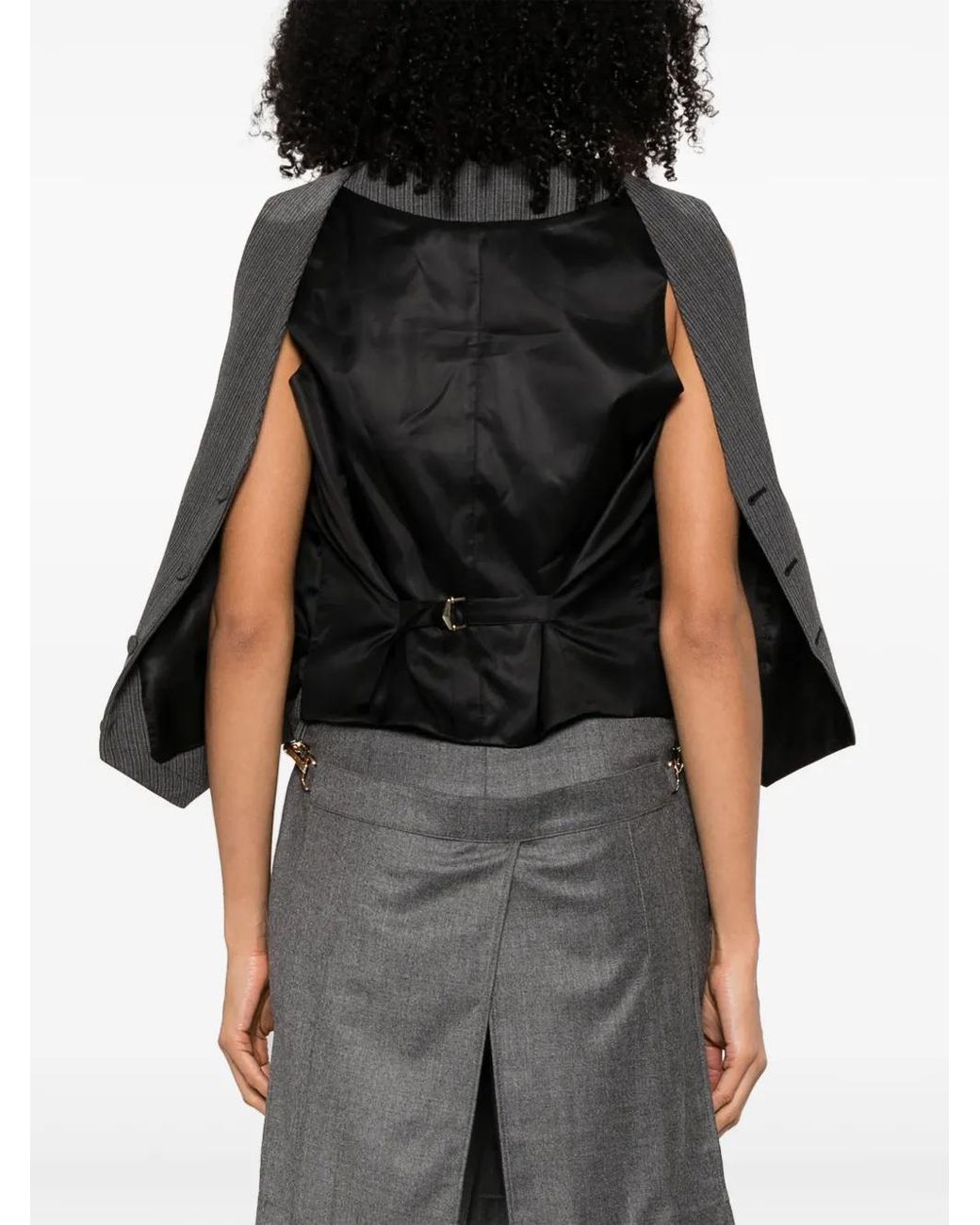 Fendi Black Deconstructed Pinstripe Wool Waistcoat