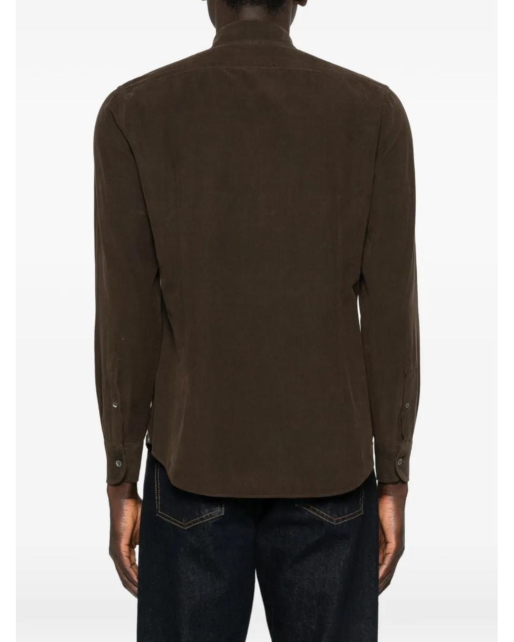 Corneliani Brown Buttoned Corduroy Shirt for men