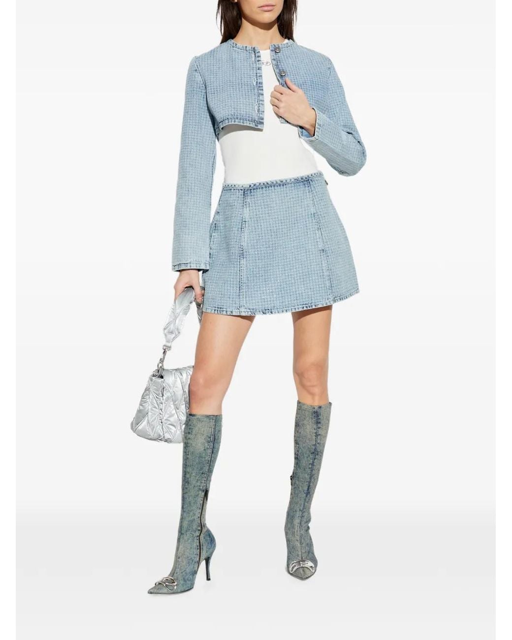 DIESEL Blue De-Terri-S Button Crop Jacket