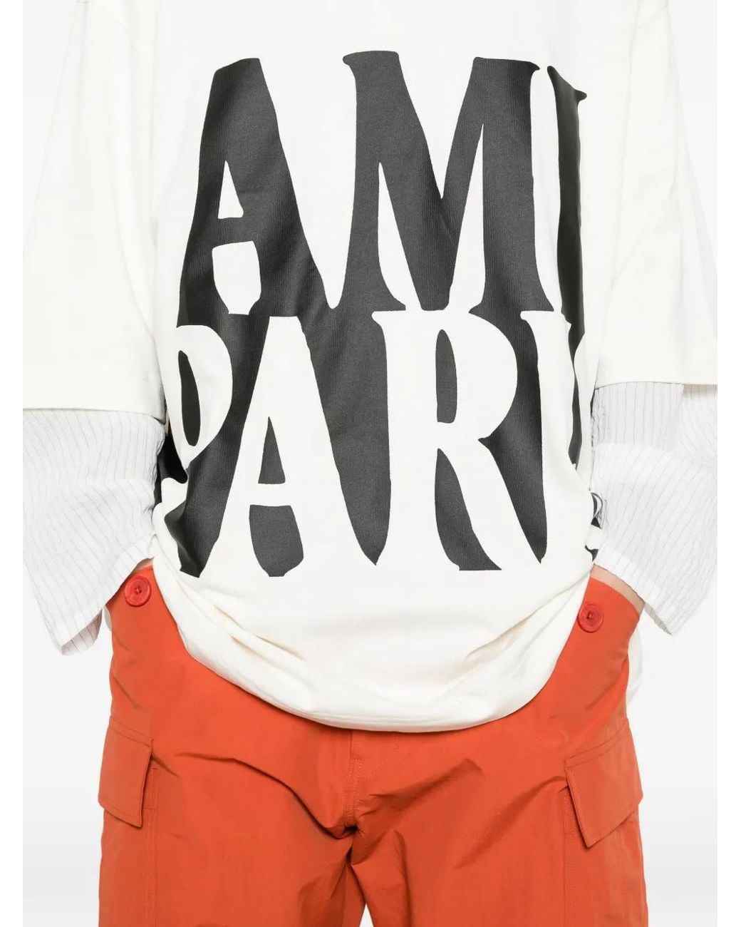 AMI White Oversize Fit Short Sleeves Teeshirt With Print for men