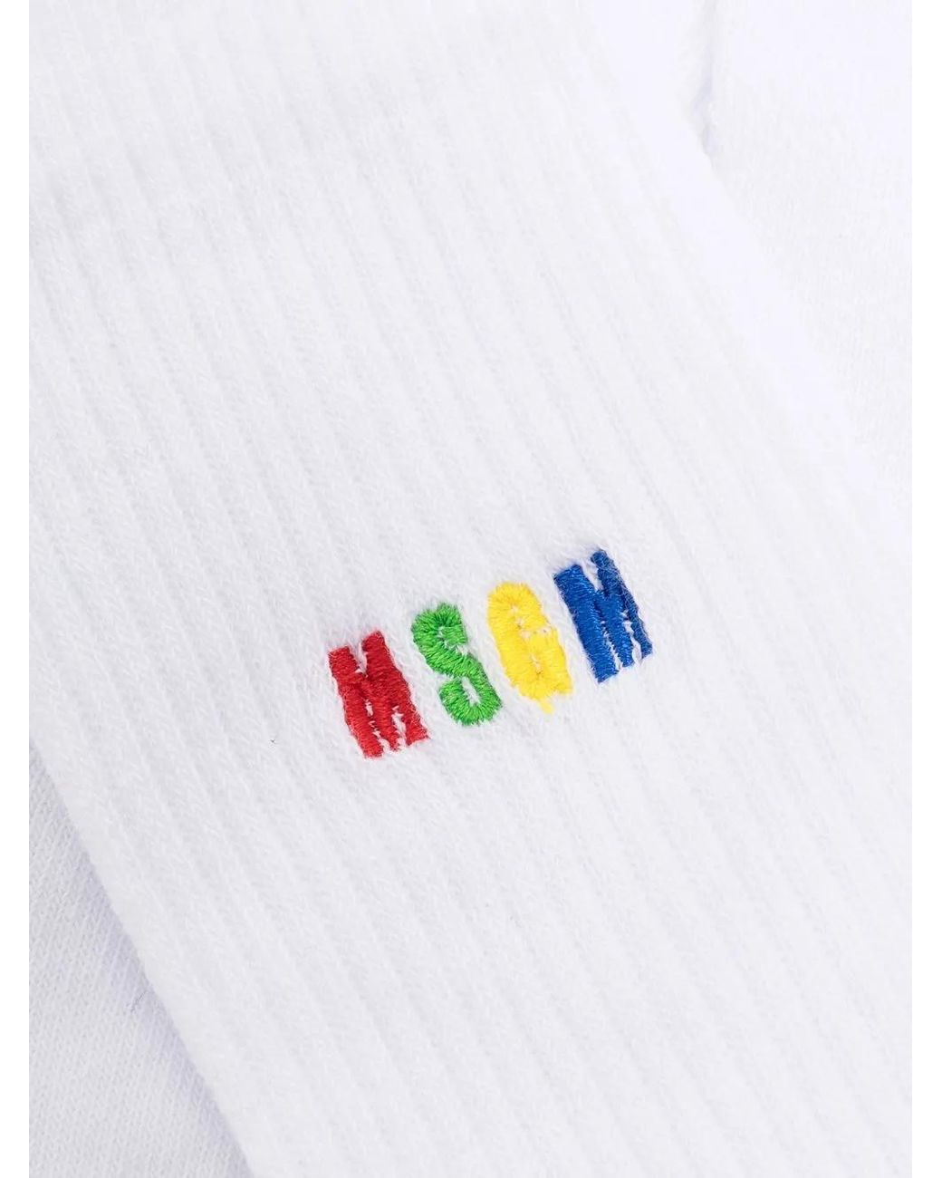 MSGM White Embroidered-Logo Detail Socks