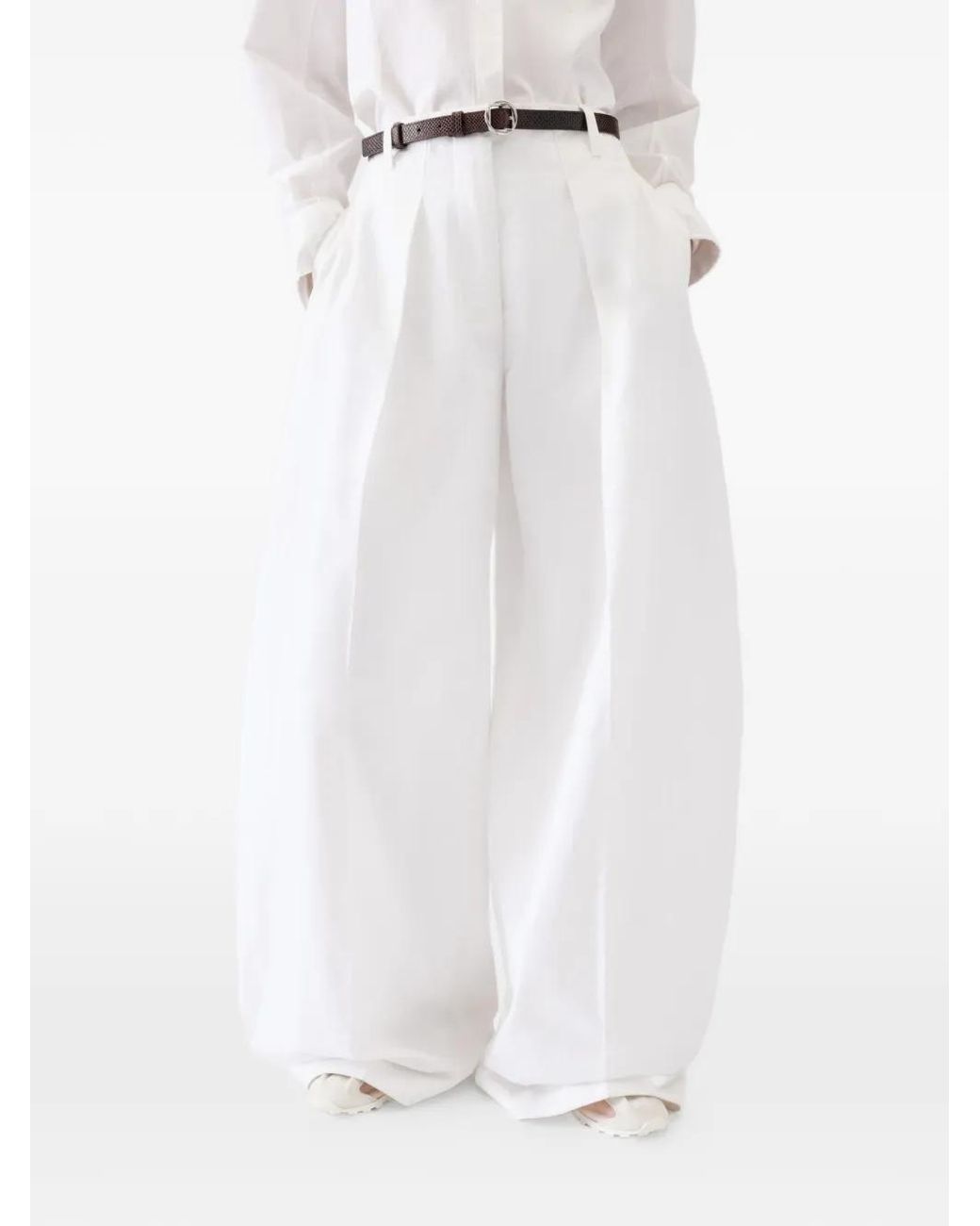 Jacquemus White The Ovalo Pleated Crepe Pants