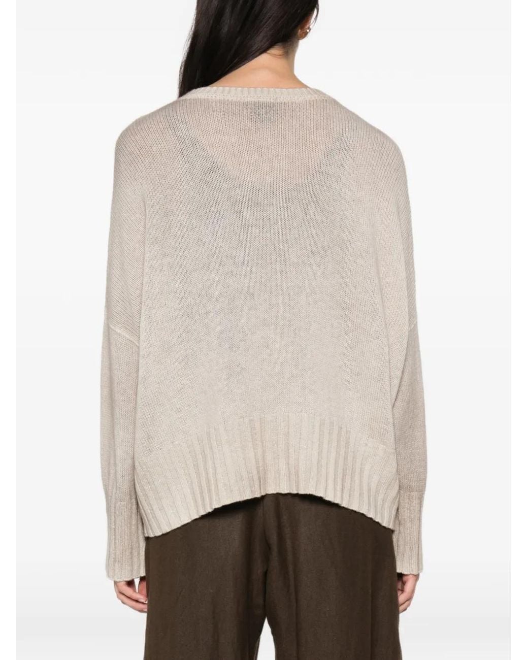 Avant Toi Natural Ribbed-Trim Drop-Shoulder Sweater