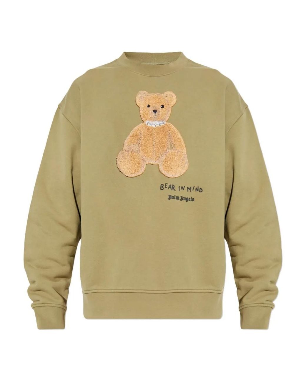 Palm Angels Green Teddy-Appliqué Crew-Neck Sweatshirt for men