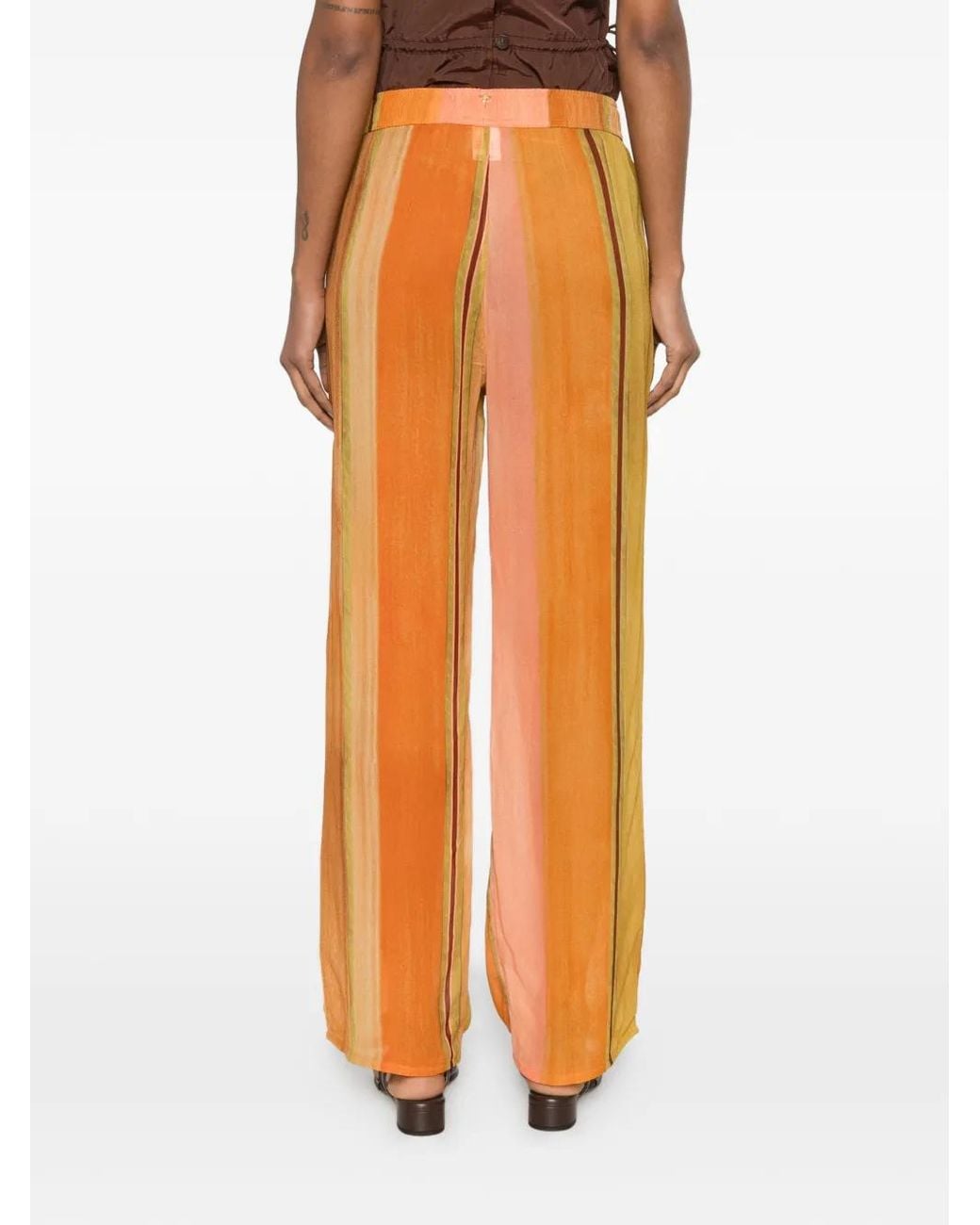 Agua de Coco Orange Striped Tassel-Detail Trousers