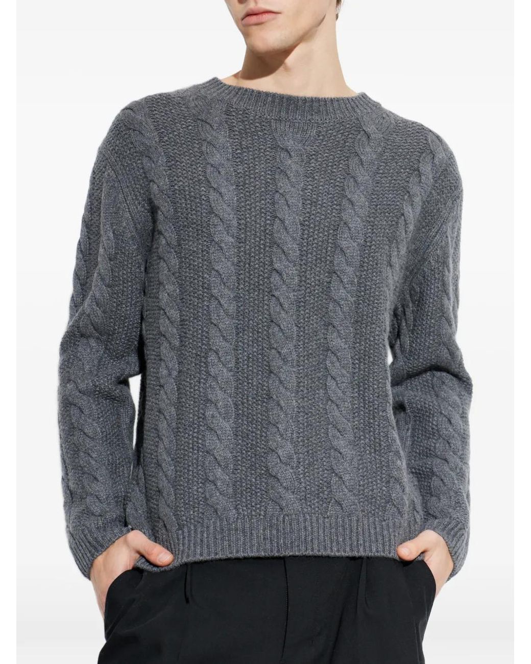 Lisa Yang Gray Cable-Knit Crew-Neck Sweater for men