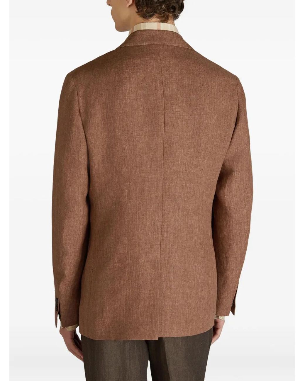 Incotex Brown Single-Breasted Linen Jacket for men