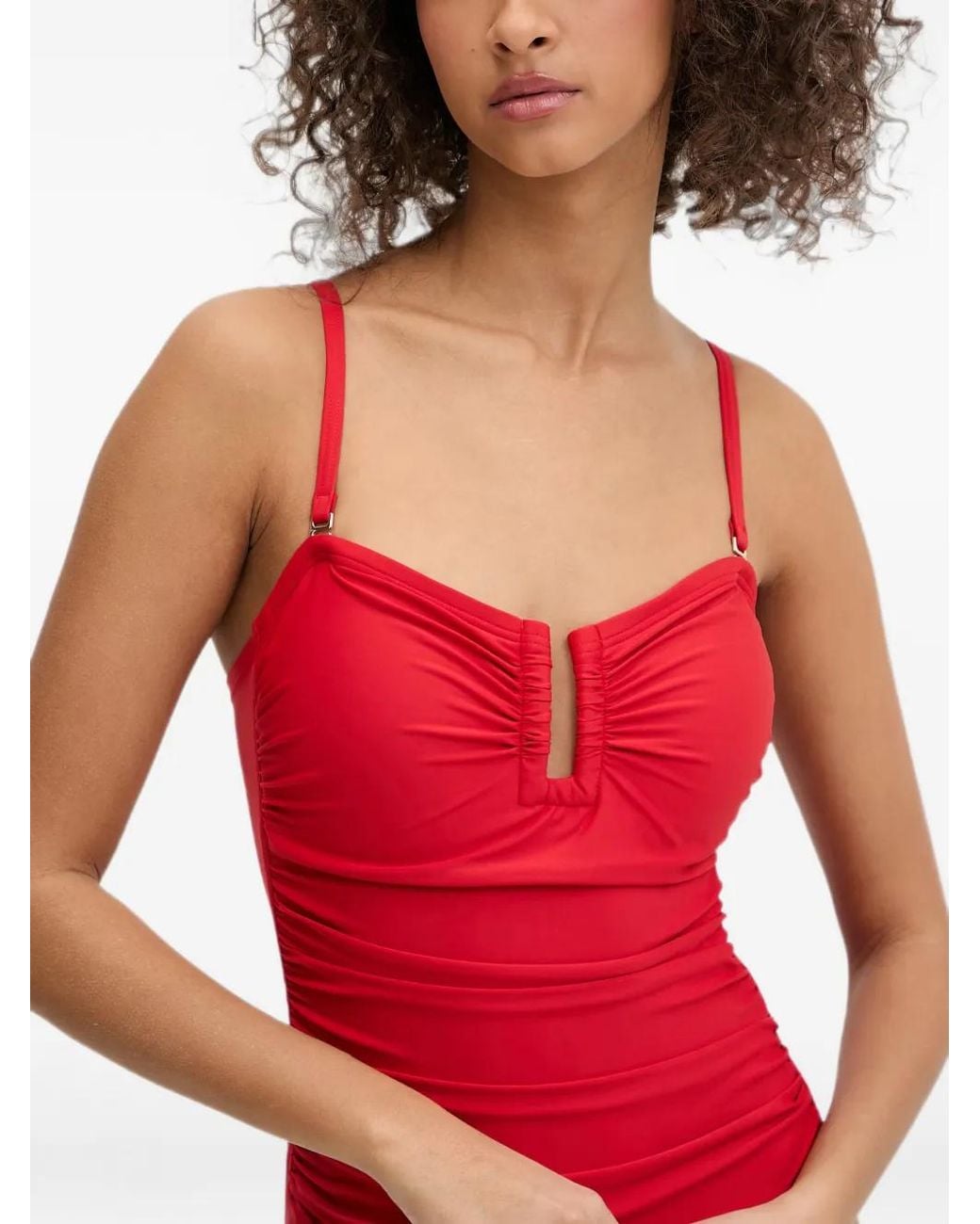 DKNY Red Ruched Swimsuit