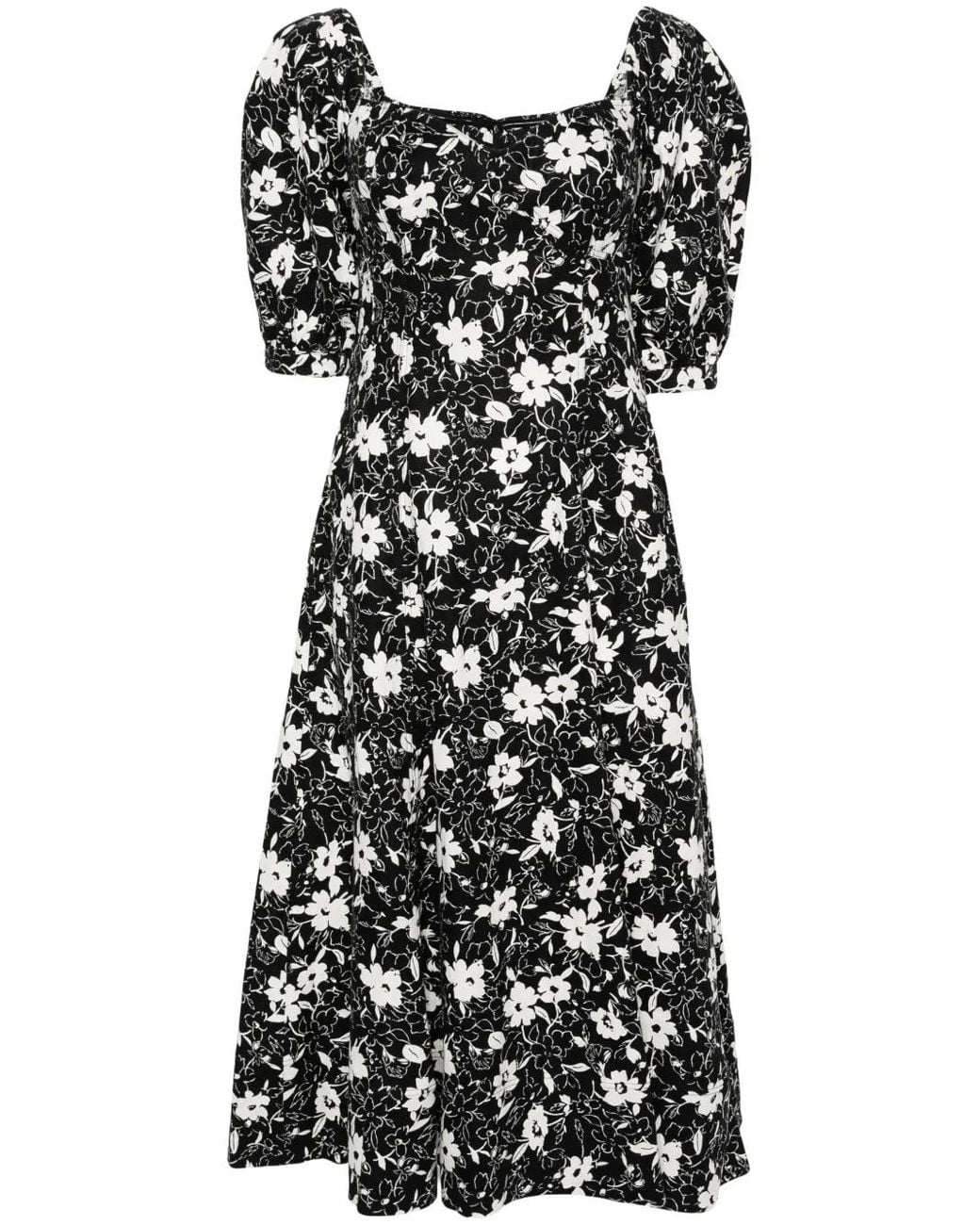 Polo Ralph Lauren Black Floral Linen Midi Dress