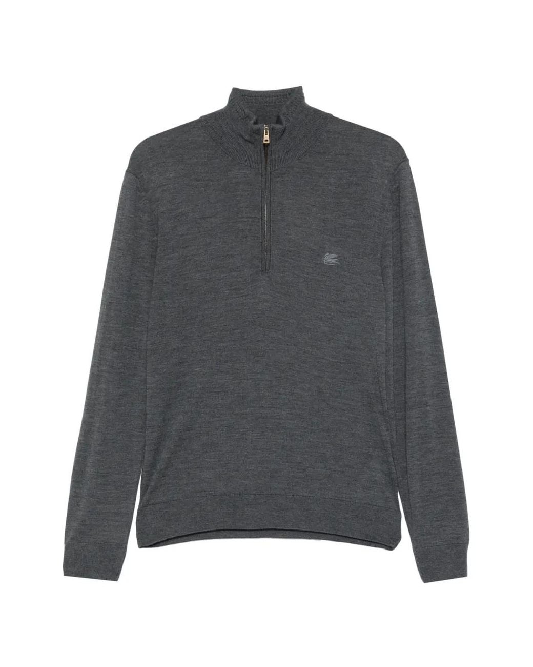Etro Gray Half-Zip Pegasus-Embroidered Sweater for men