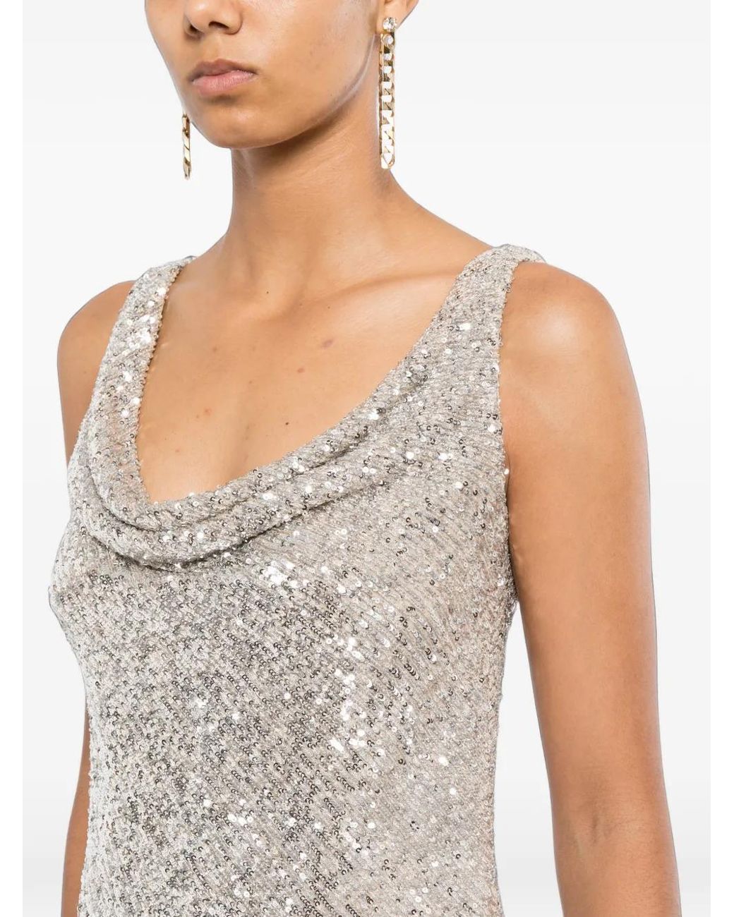 Naeem Khan Gray Sequin-Embellished Top