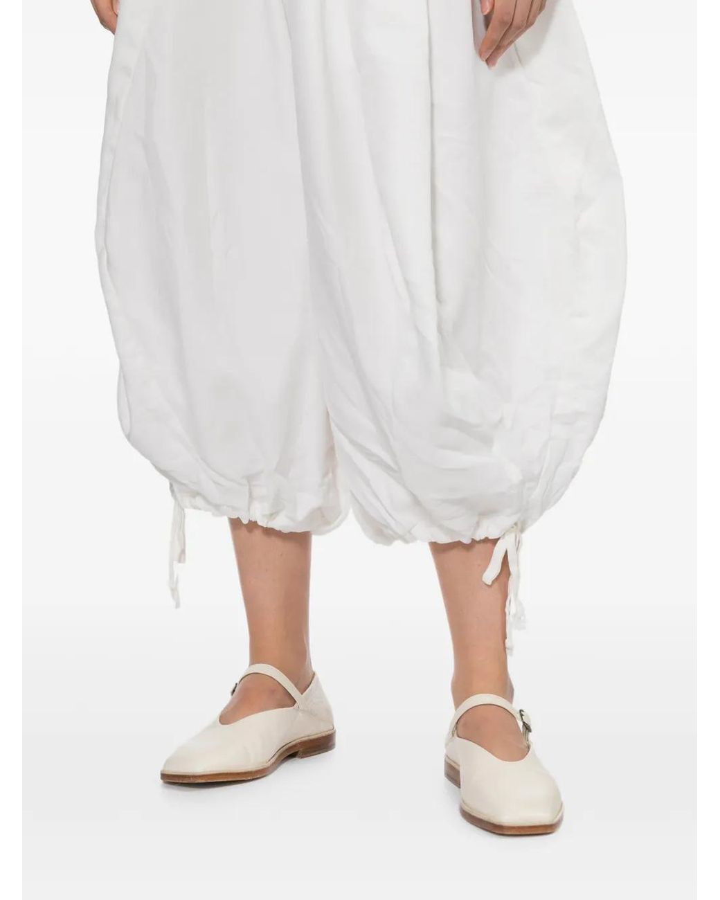 Comme des Garçons White Drawstring-Cuff Balloon Trousers