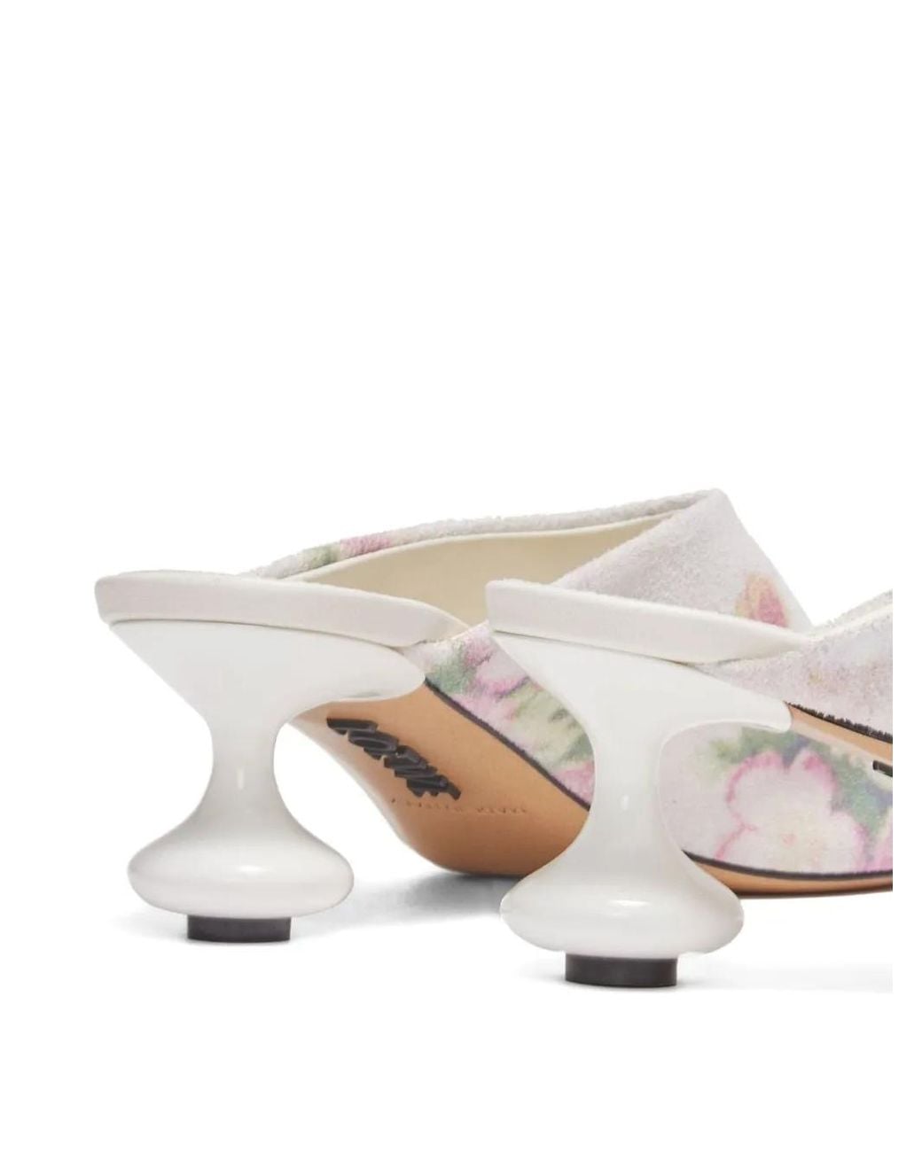 Loewe White 45Mm Floral Print Calf Leather Mules