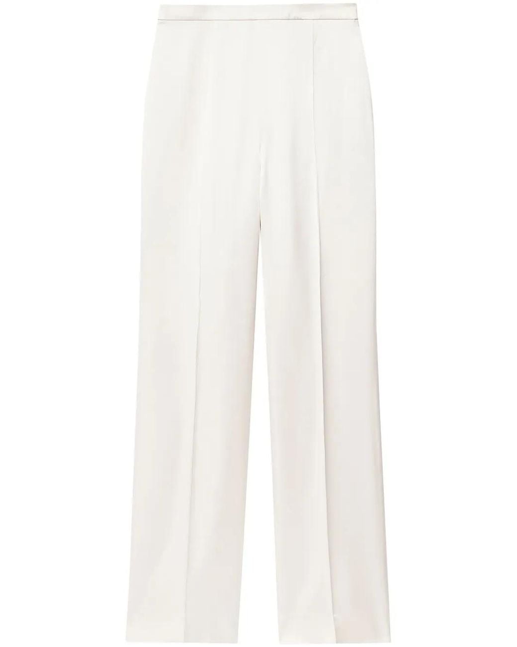 Another Tomorrow White Pintuck Straight-Leg Viscose Trousers