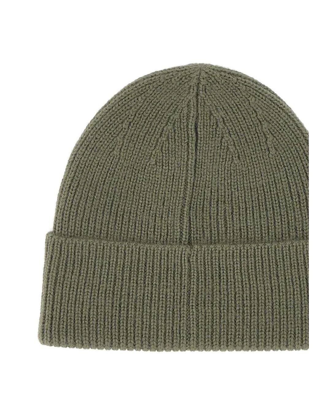 EA7 Green Ribbed-Knit Beanie Hat for men
